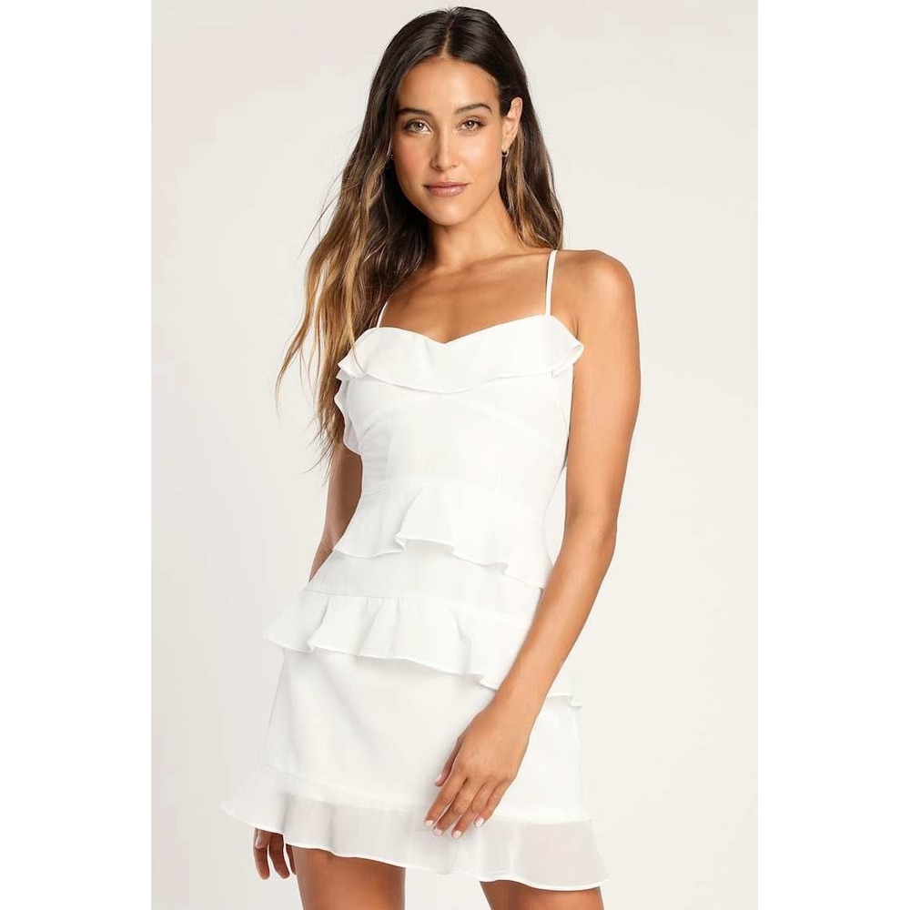 Lulus White Tiered Ruffled Mini Dress Graduation Party Fairy Romantic Sz XL